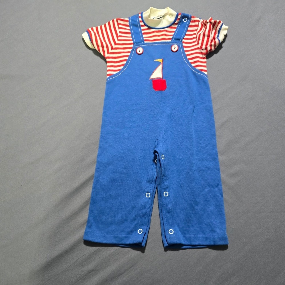 Doe Spun Sailboat Romper Kids 18M vintage Nautical Jumpsuit